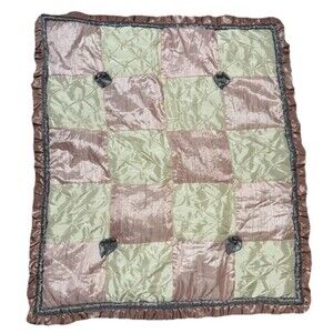 The Peanutshell Baby Blanket Pink & Gray Patchwork Bows Ruffle Satin Look